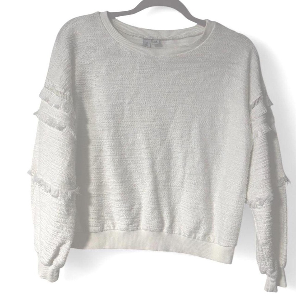 Grace + Karma Cream Cropped Sweater With Fringe Detail